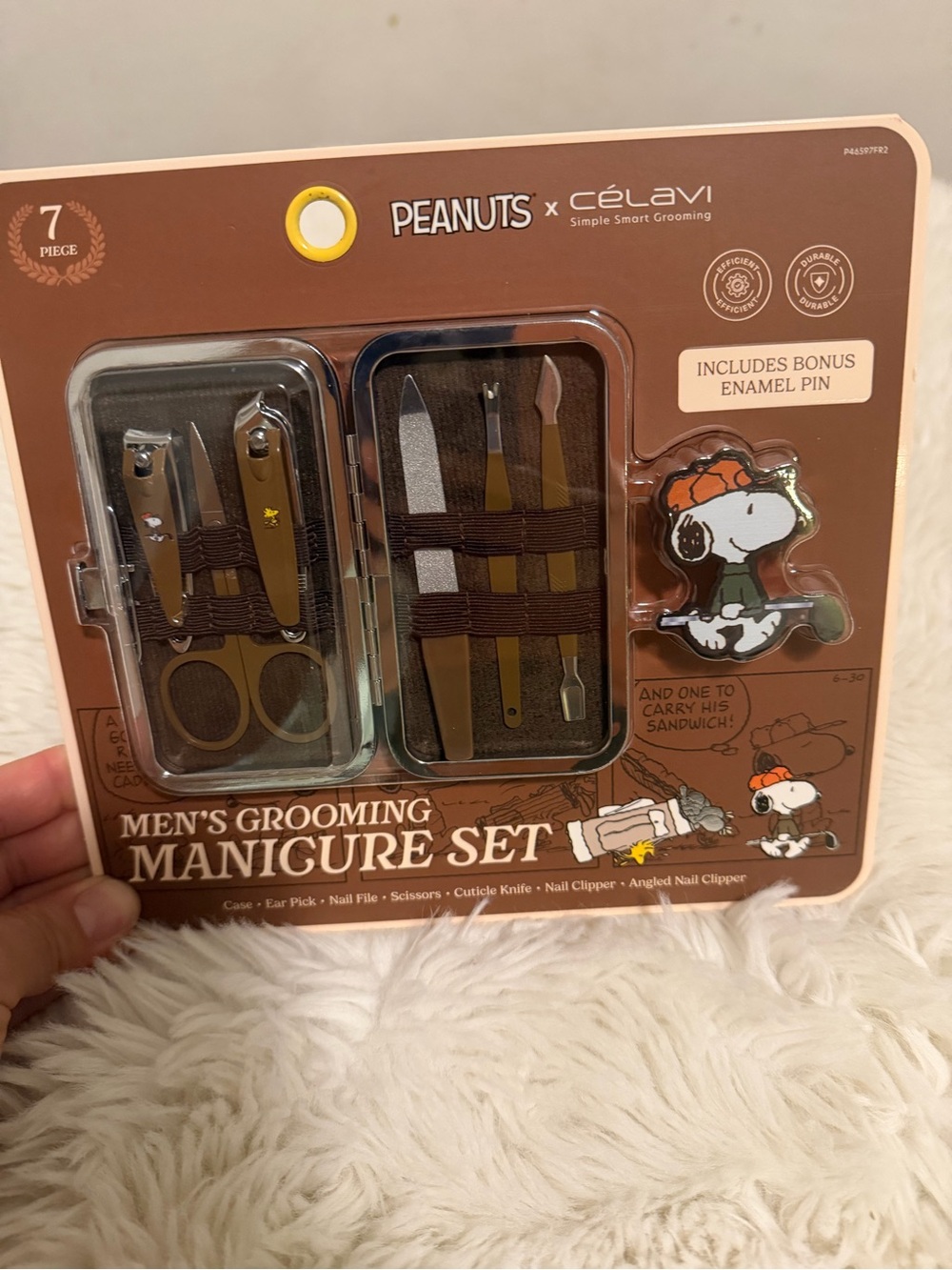 Peanuts Men's Grooming Manicure Set - Brown with Gold Accents